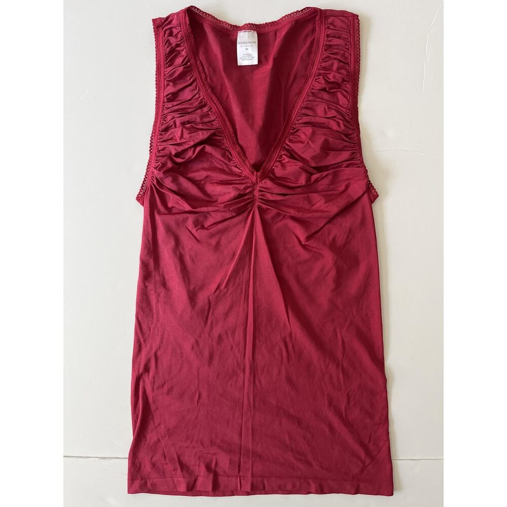 Women's Sleeveless Ruched V-Neck Camisole - Deep Burgundy